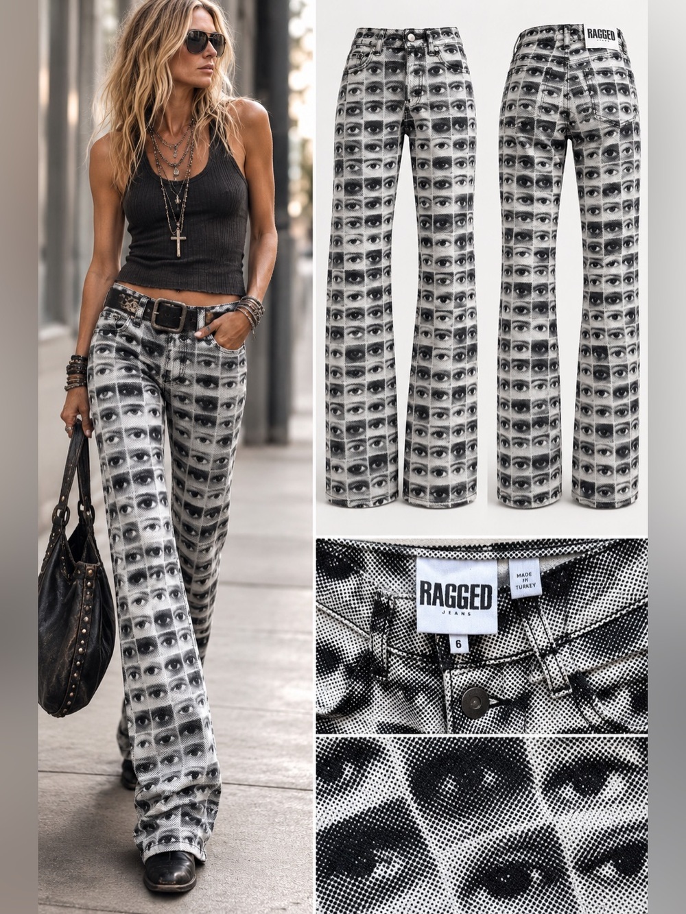 The Ragged Priest Knowledge Eye Print Jeans